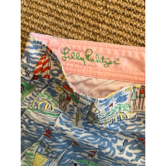Lilly Pulitzer Blue Get Nauti Boats Sailing Nautical Callahan Shorts Size 4 - Picture 2 of 8